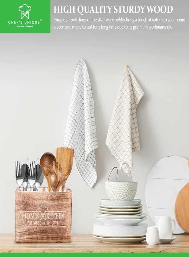 CHEF'S UNIQUE Wooden Utensil Holder For Countertop - Durable Cooking Utensils Holder - large Rustic Countertop Kitchen Décor - Spatula Utensils And Spoons Organizer With Divider - Image 4